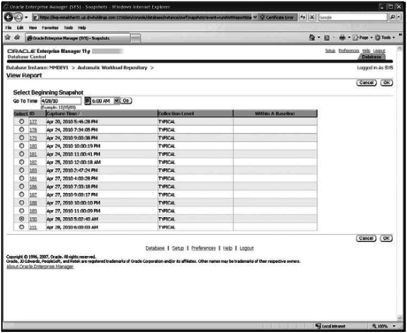 awr reports available for viewing in oem